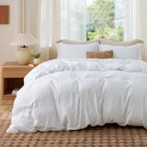 Bedsure California King duvet cover close up of soft fabric for year round comfort
