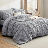 Bedsure California King Grey Comforter Set close-up shows soft microfiber for cozy nights