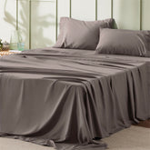 Bedsure California King sheet set in soft microfiber offering cool, silky comfort.