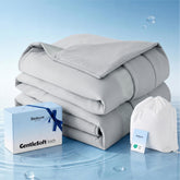 Bedsure cooling comforter king size front view on bed showing balanced cooling