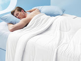 Bedsure cooling comforter queen on bed shows double-sided cooling for hot nights.