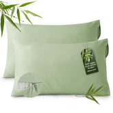 Bedsure cooling pillowcase in sage green with zipper closure for secure fit.