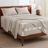 Bedsure deep-pocket king sheet set secures a snug fit on a thick mattress.