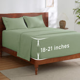 Bedsure deep-pocket queen sheets folded, highlighting secure fit and comfort.