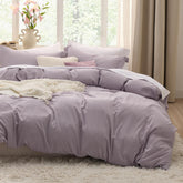 Bedsure dusty purple duvet cover king size on bed showing soft, breathable microfiber texture