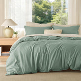 Bedsure king sage green duvet cover in soft fabric close-up for cozy nights