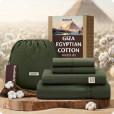 Bedsure Egyptian cotton sheets king olive green close-up reveals silky sateen texture for all-season comfort.