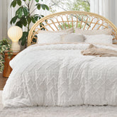 Bedsure full comforter set white closeup reveals soft brushed microfiber for year-round coziness