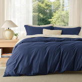 Bedsure full duvet cover navy blue close-up fabric texture for softness and comfort