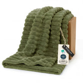 Bedsure GentleSoft fleece blanket moss color close-up texture for cozy warmth.