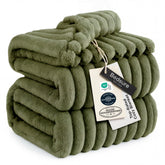 Bedsure GentleSoft moss fleece blanket on couch for cozy lounging.