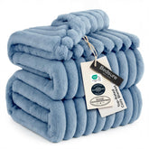 Bedsure GentleSoft queen blanket in blue striped pattern for year-round warmth