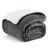 Bedsure GentleSoft sherpa throw top view shows plush warmth for the sofa.