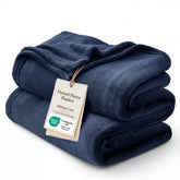 Bedsure GentleSoft throw navy fabric closeup highlighting plush softness and warmth