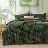Bedsure king comforter with double-sided fleece in olive green delivers cozy warmth.