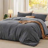 Bedsure king comforter set in dark gray on bed for cozy all-season sleep