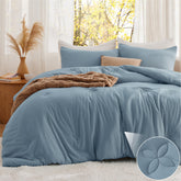 Bedsure king-size mineral blue comforter close-up with plush fill and clover quilting.
