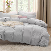 Bedsure light grey king duvet cover with ultra-soft fabric for comfortable nights.