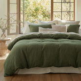 Bedsure 100% muslin cotton duvet cover in olive green offers king size comfort.