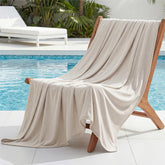 Bedsure Oat Beige cooling blanket on bed for a cooler night
