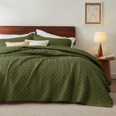 Bedsure olive-green basket weave quilt in king size adds cozy all-season appeal