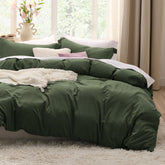 Bedsure olive green duvet cover 80x90 close-up texture for soft sleep