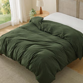 Bedsure olive green duvet cover queen size with soft breathable microfiber texture for restful sleep