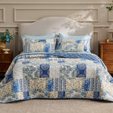 Bedsure patchwork quilt queen front view adds color and texture to your bed for a cozy focal point.