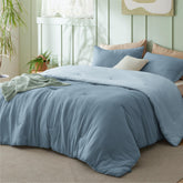 Bedsure queen comforter in mineral blue with a soft prewashed fabric for all-season comfort.