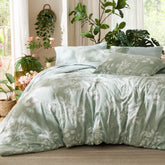 Bedsure queen comforter set on bed with floral sage green design for elegant styling