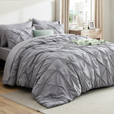 Bedsure queen comforter set grey closeup shows soft microfiber texture.