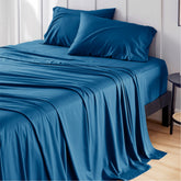 Bedsure queen flat sheet in teal shows silky cooling comfort