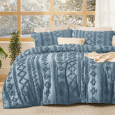 Bedsure tufted boho comforter in dusty blue enhances a cozy queen bed