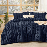 Bedsure tufted boho comforter king navy embroidery detail for a cozy bedroom look