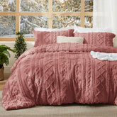 Bedsure tufted boho comforter queen with grayish pink embroidery detail for premium texture.