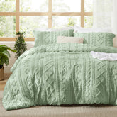 Bedsure tufted boho comforter set in sage green for refined bedroom style