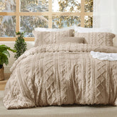 Bedsure tufted boho comforter set queen khaki full view showing elegant design