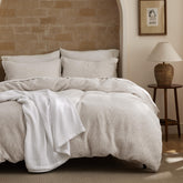Bedsure waffle texture close-up demonstrates breathable comfort and timeless style.