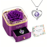 Beferr preserved rose with heart necklace in box, lasting keepsake for anniversaries