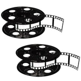 Beistle movie reel centerpiece featuring a 9-inch reel and 15-foot filmstrip for cinema-themed tables.