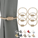 BEL AVENIR magnetic jute curtain tiebacks front view showing clean window styling.