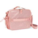 Bentgo Kids lunch bag front view in glitter petal pink showing stylish portability