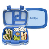 Bentgo Kids lunch box blue front view showing 5 compartments for balanced meals.