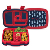 Bentgo Kids Rocket lunchbox with open lid showing five compartments for quick, balanced meals.
