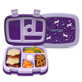 Bentgo Kids Unicorn lunchbox open lid shows five compartments for organized meals.