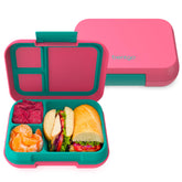 Bentgo Pop leak-proof lunch box in coral and teal, front view with secure seal for mess-free transport
