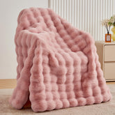 BENVWE dusty pink faux fur throw blanket on couch for cozy living room warmth