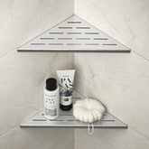 Bernkot corner shower shelf 10in brushed stainless front view showing sturdy load capacity