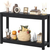 Besiost 47-inch farmhouse entryway table top view highlights wood grain and space-saving footprint