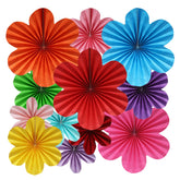BestoFun 12 piece paper flower fans create a vibrant wall display for parties